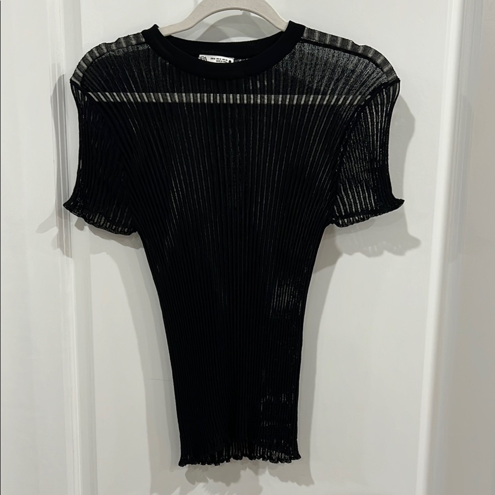 All Saints Black Sheer Ribbed Top